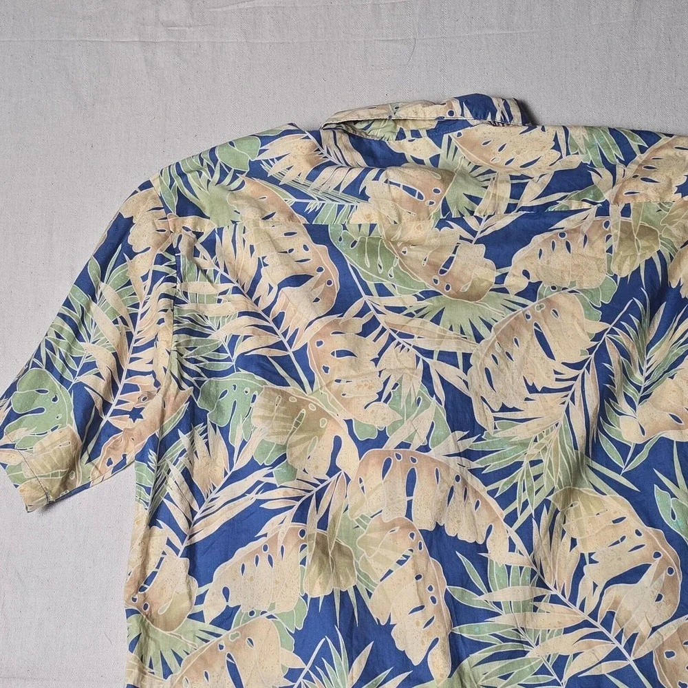 Tori Richard Hawaiian Shirt XL Short Sleeve 100% Cotton Blue/Green Leaves USA - Picture 16 of 16